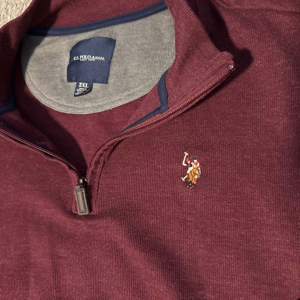 U.S. Polo Assn. Mens Burgundy Heather Quarter-Zip Pullover Sweater 2XL
